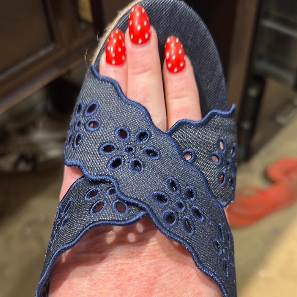 Draper James Navy Blue Cutout Espadrille Wedge Sandals - Picture 2 of 14